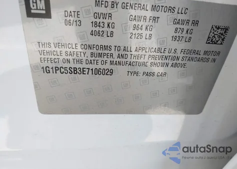 2014 Chevrolet Cruze 1Lt Auto from USA, damaged, VIN 1G1PC5SB3E7106029